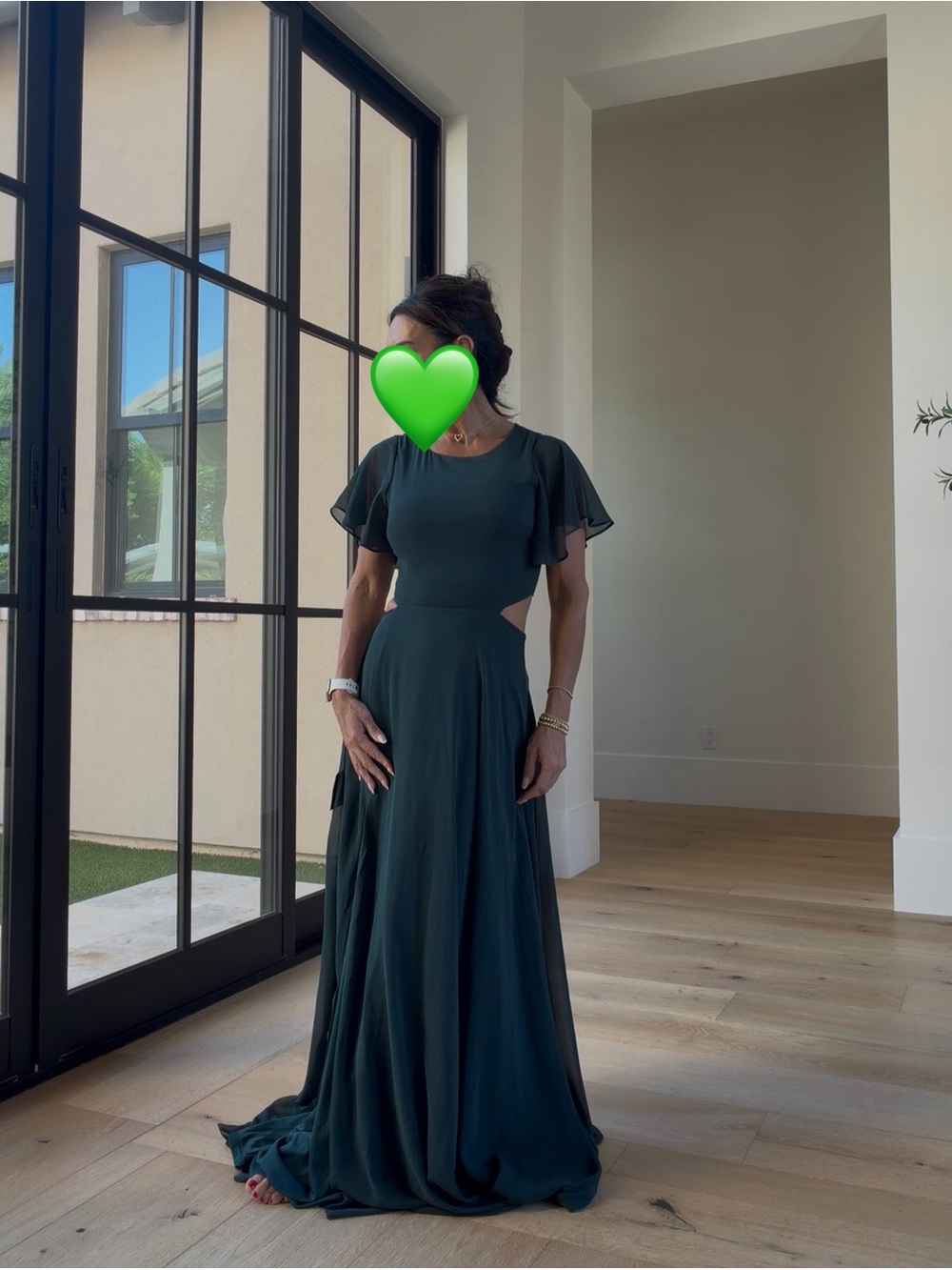 Lulus Elegant Dark green Cutout Flutter-Sleeve Evening Dress